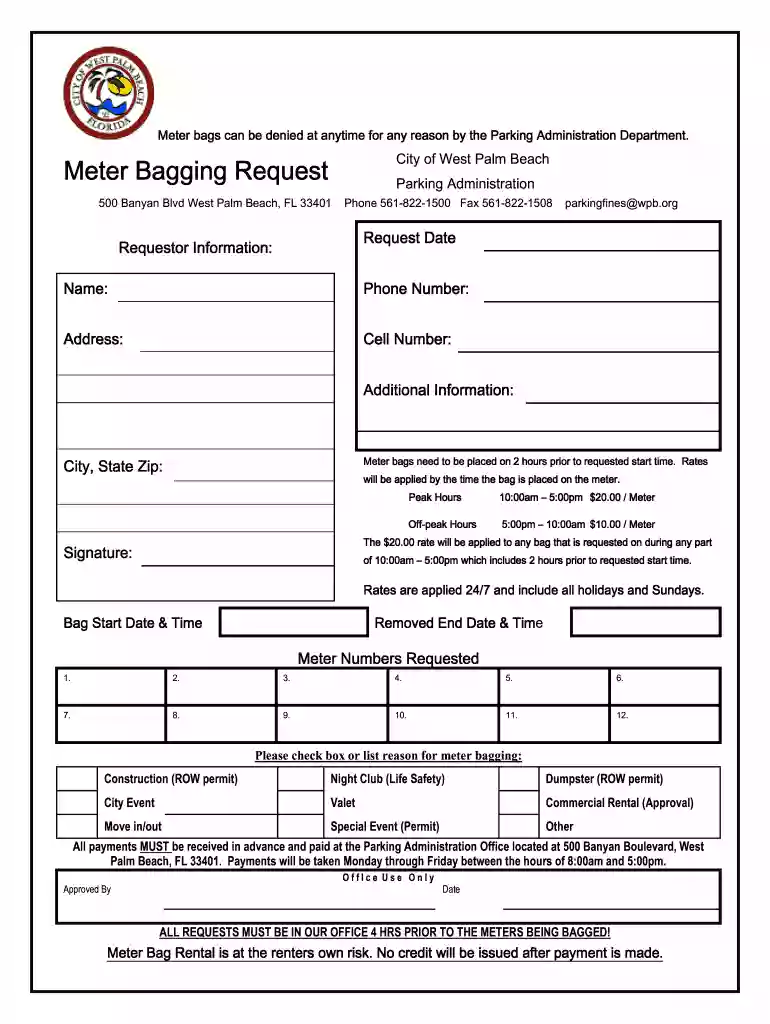 west palm beach meter bagging request Preview on Page 1