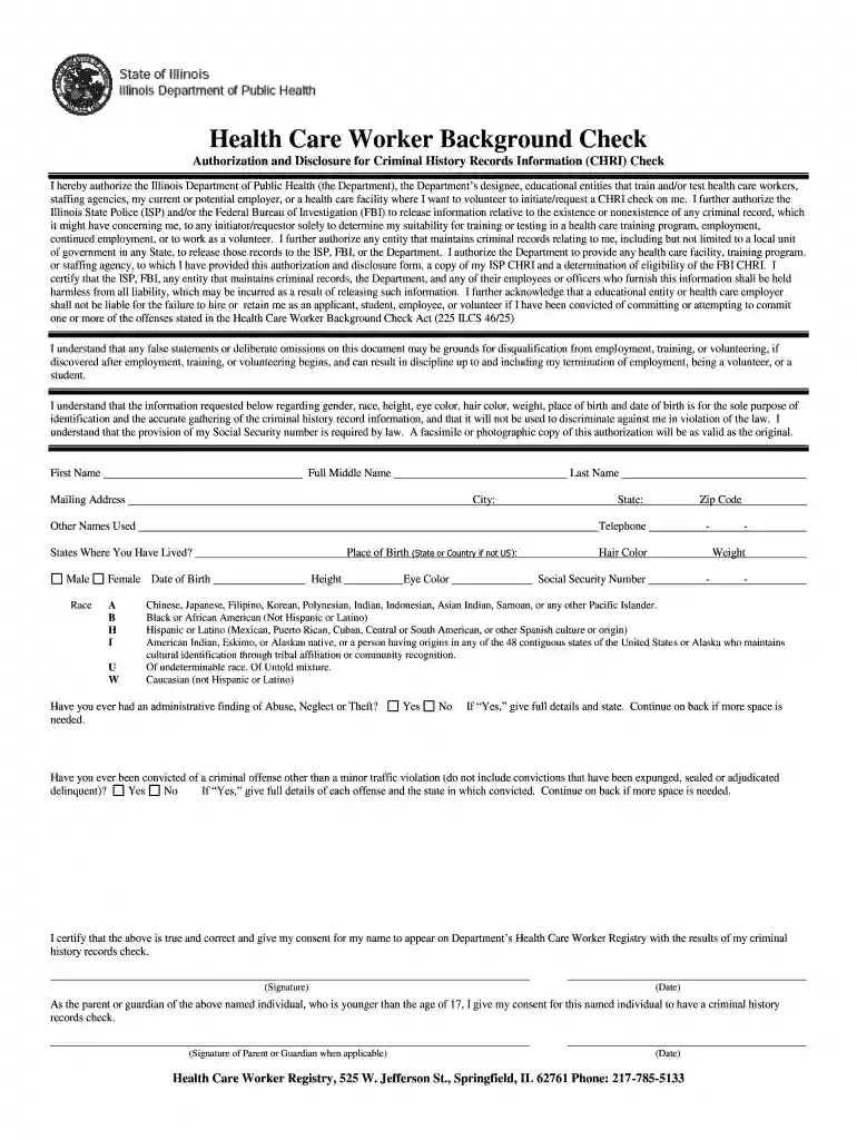 healthcare worker background check form Preview on Page 1