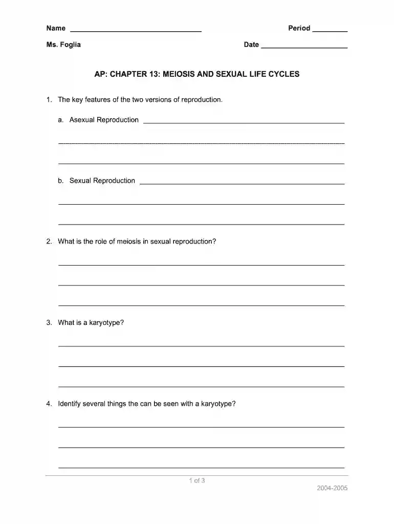 Meiosis And Sexual Life Cycles Test Preview on Page 1