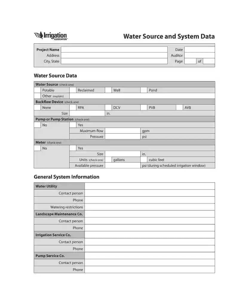 irrigation audit template Preview on Page 1