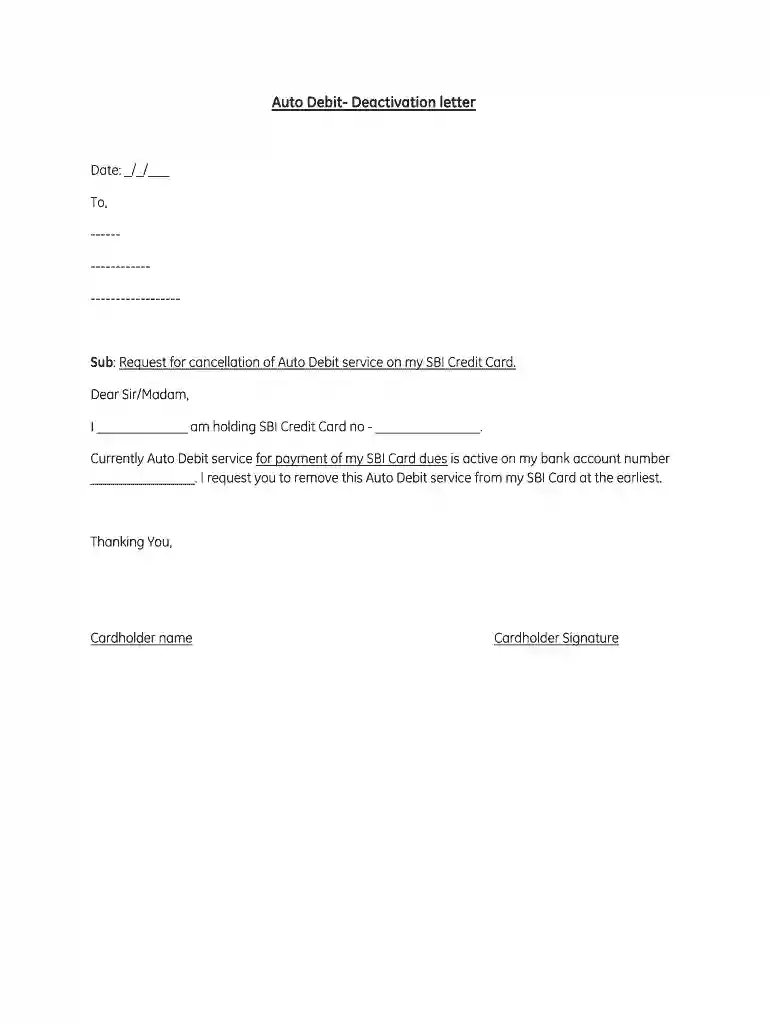 sbi credit card auto debit deactivation address Preview on Page 1