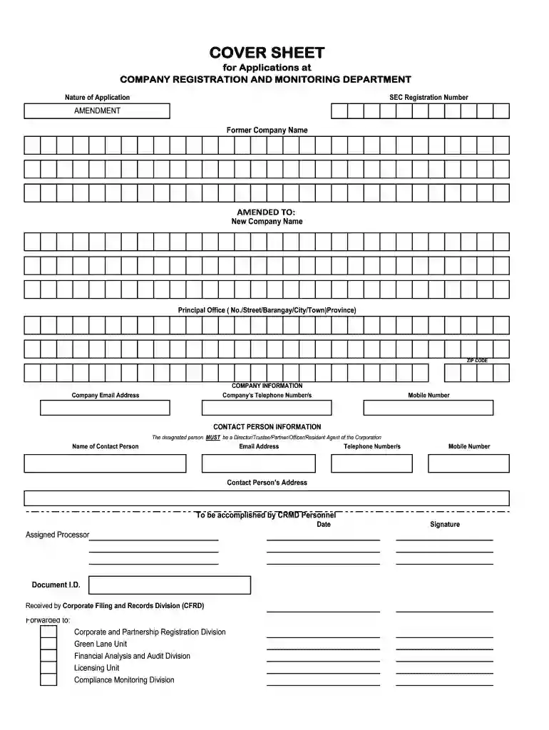 cover sheet for amendment Preview on Page 1