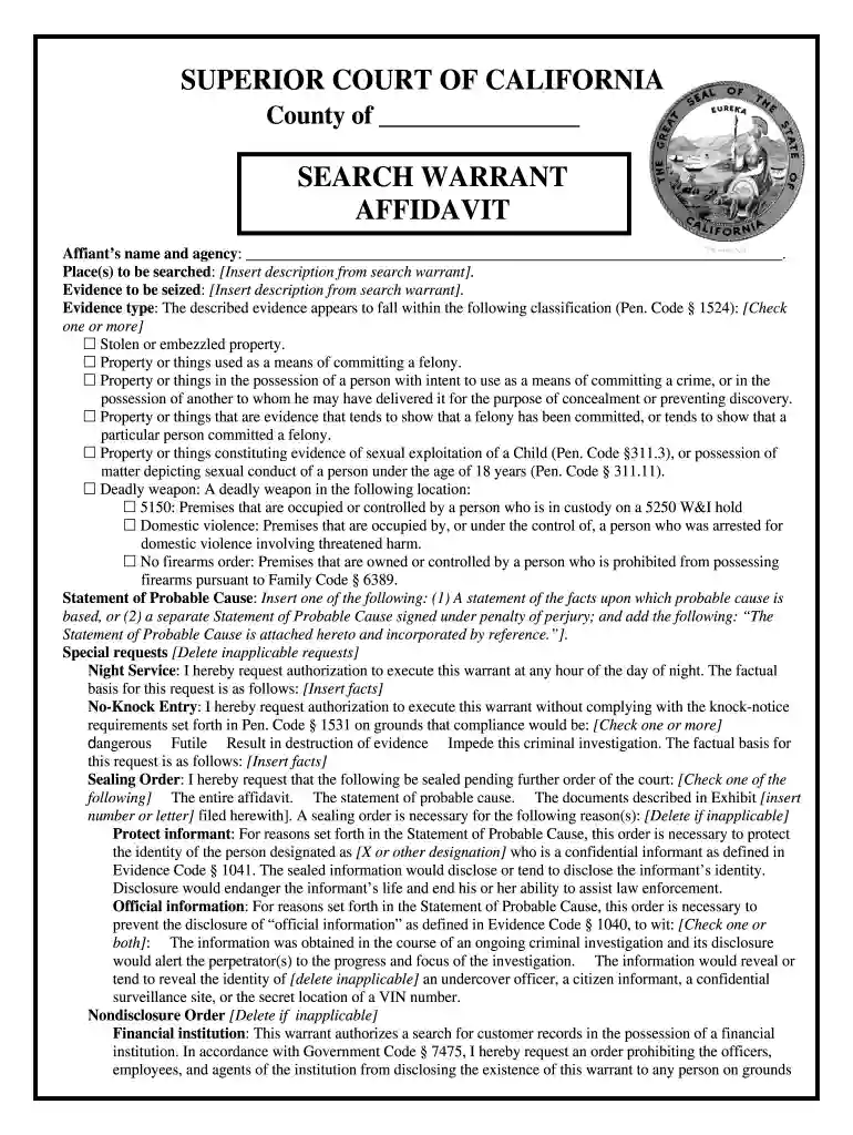 search warrant template Preview on Page 1