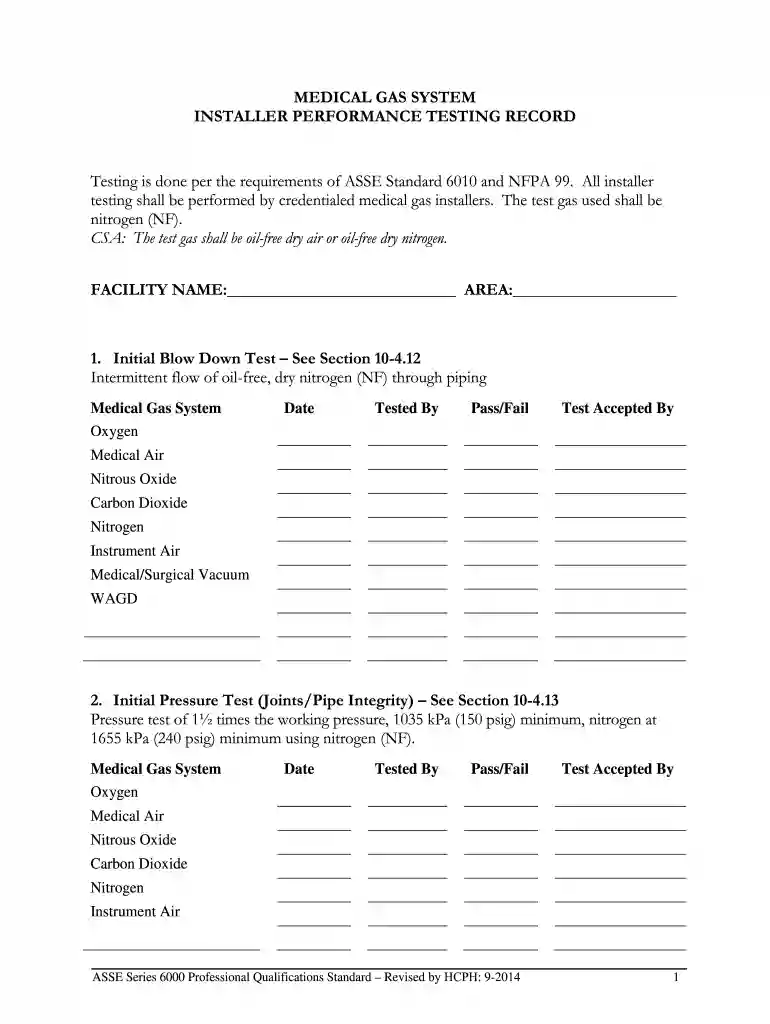 gas testing form Preview on Page 1