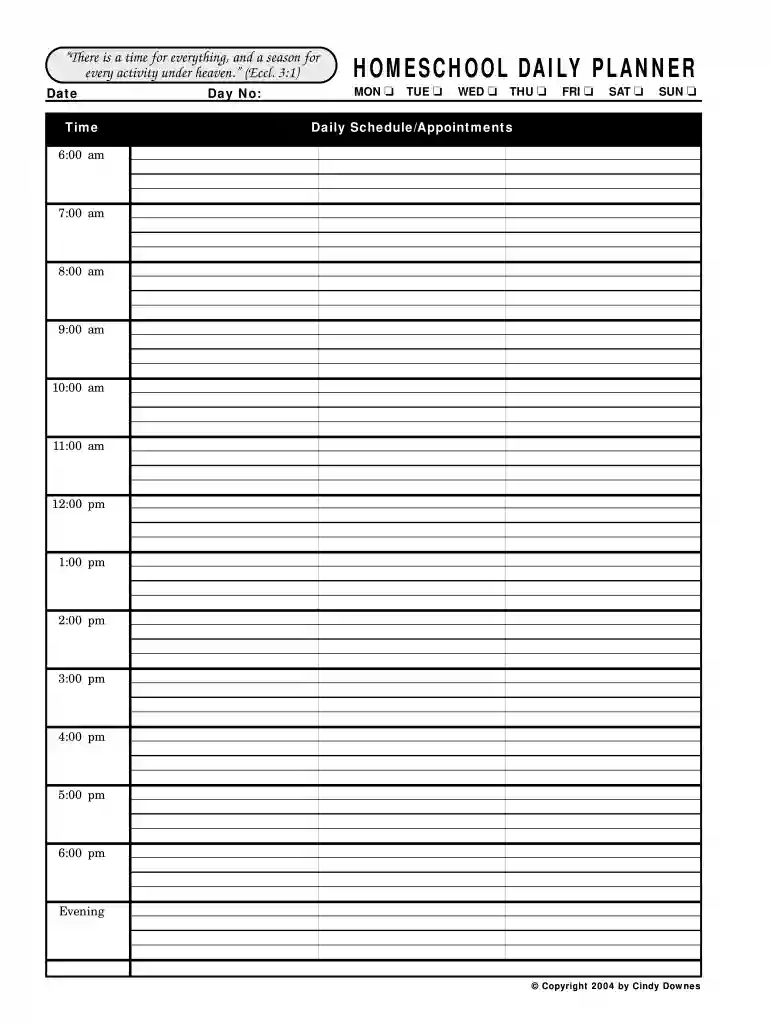 homeschool daily schedule Preview on Page 1