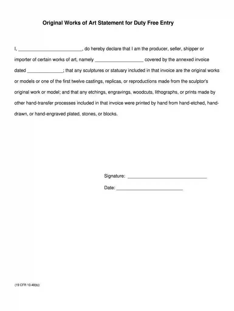 art statement duty form template Preview on Page 1