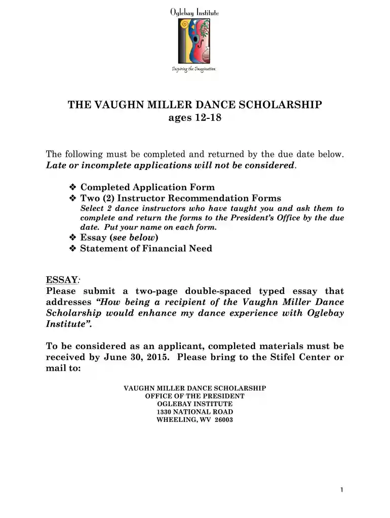vaughn miller scholarship oglebay institute Preview on Page 1