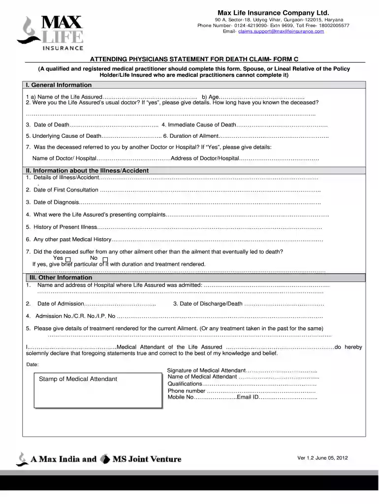 max life insurance download forms Preview on Page 1