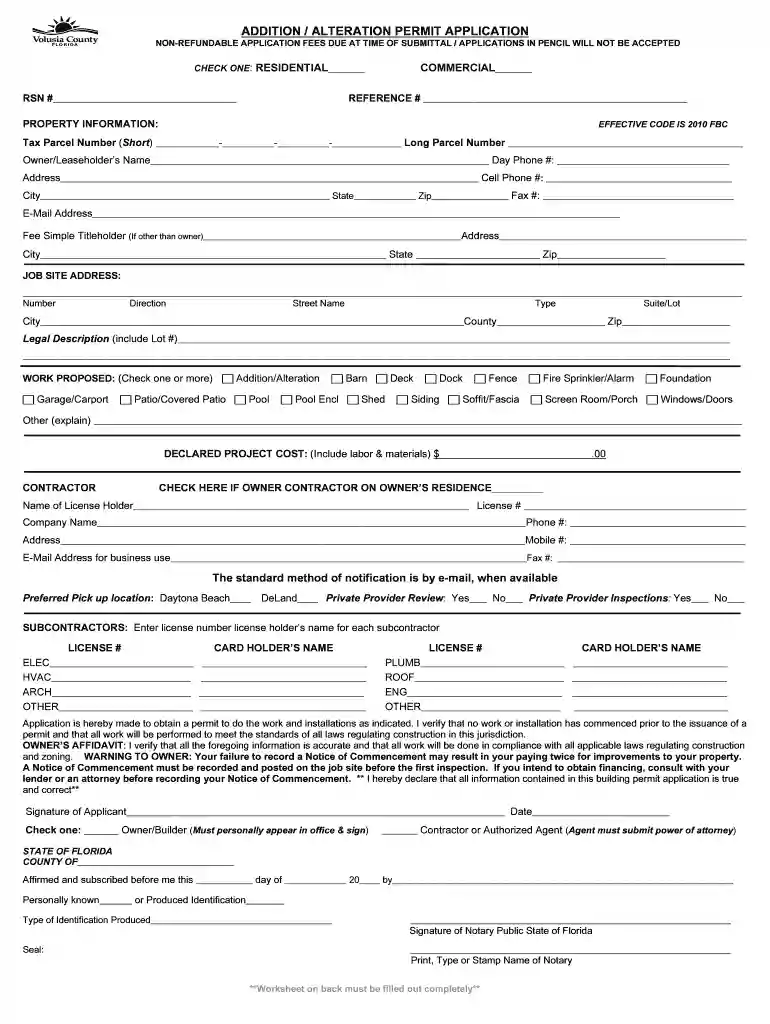ADDITION ALTERATION PERMIT APPLICATION Preview on Page 1