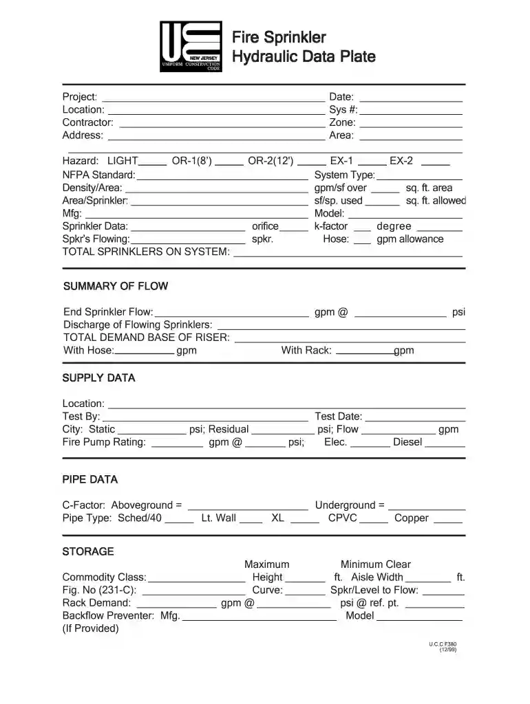 fire sprinkler hydraulic data plate Preview on Page 1