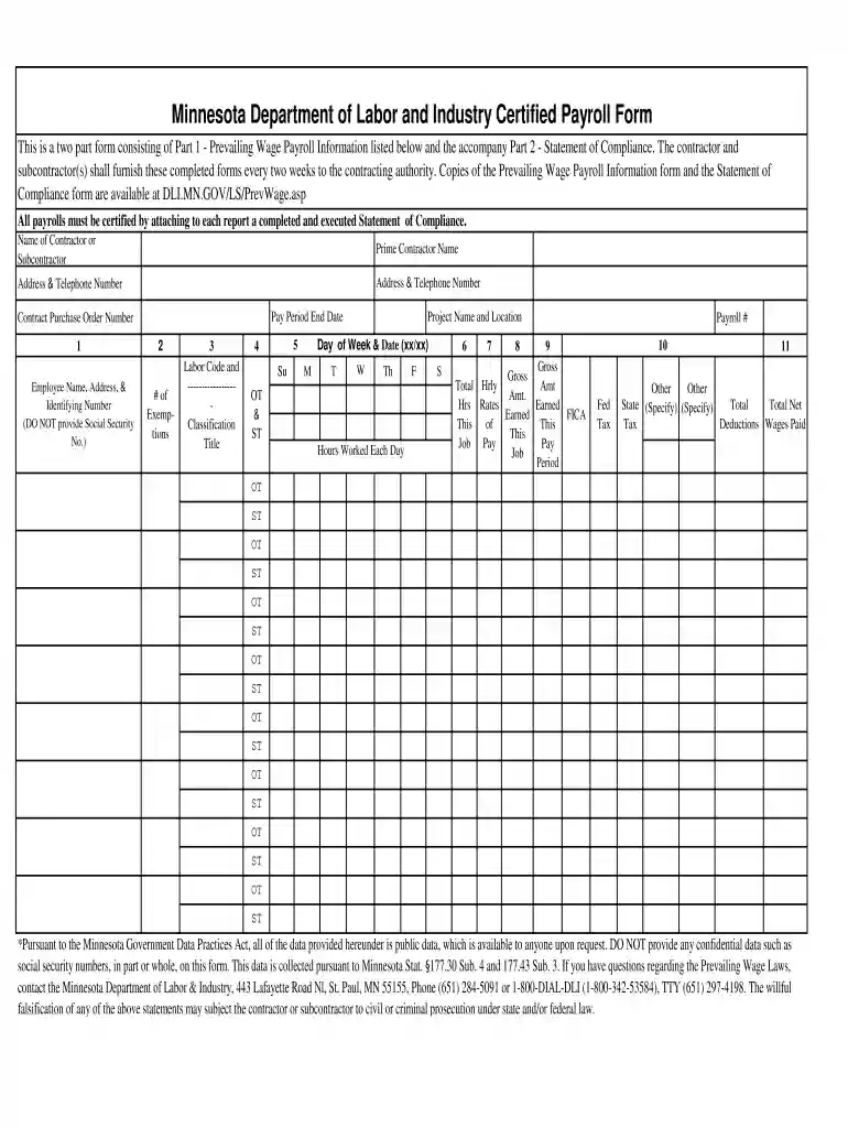 minnesota certified payroll form Preview on Page 1
