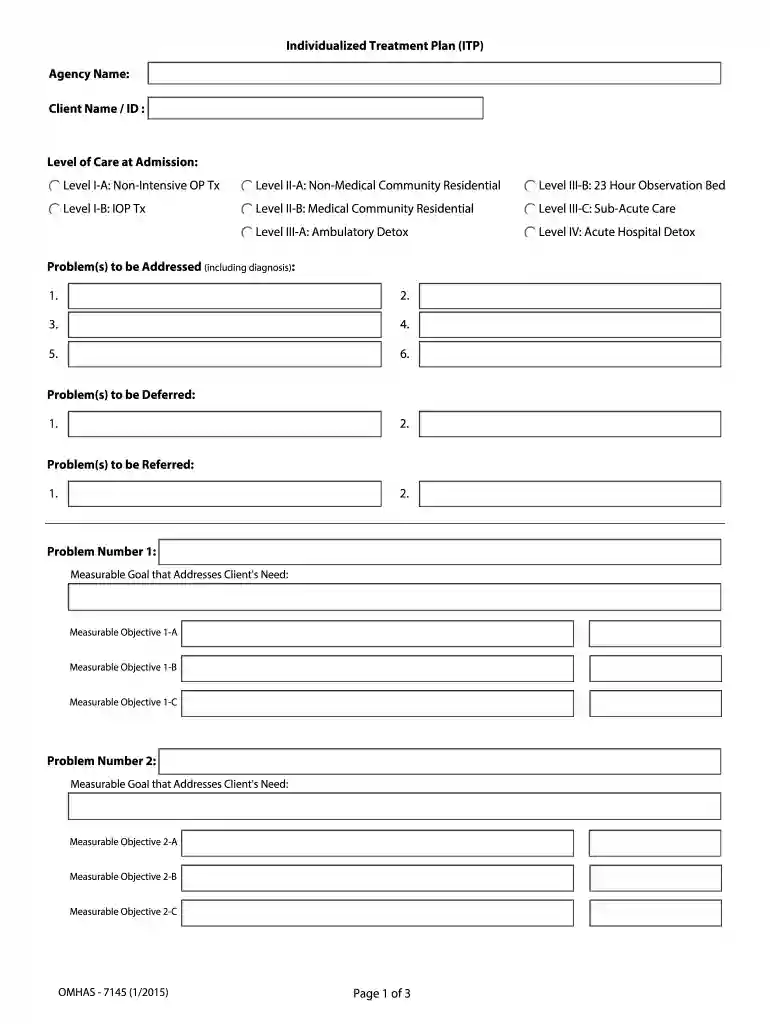 ohio individualized treatment plan Preview on Page 1