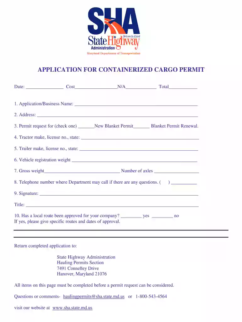 containerized cargo permit maryland Preview on Page 1