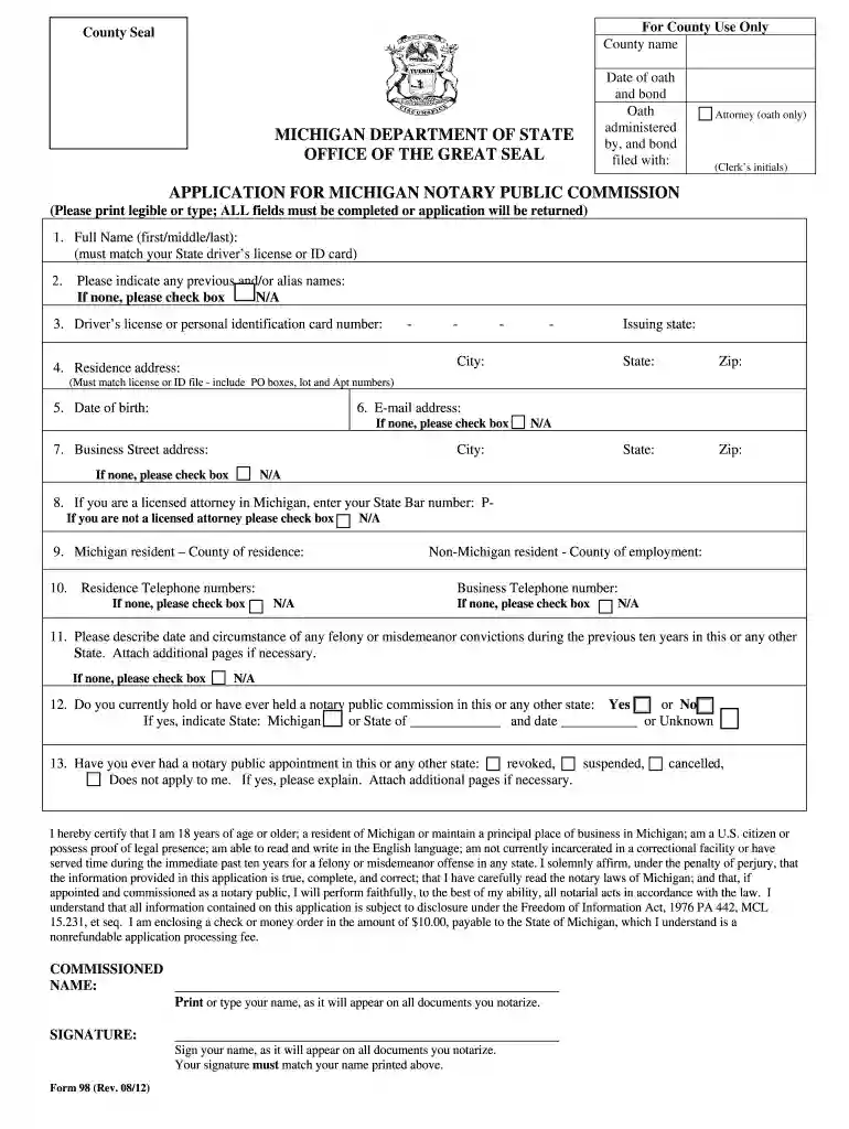 notary application michigan Preview on Page 1