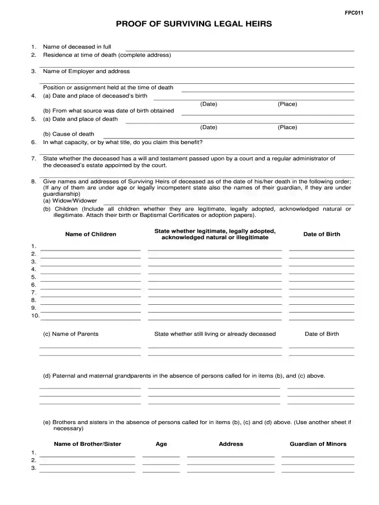 proof of surviving legal heirs Preview on Page 1