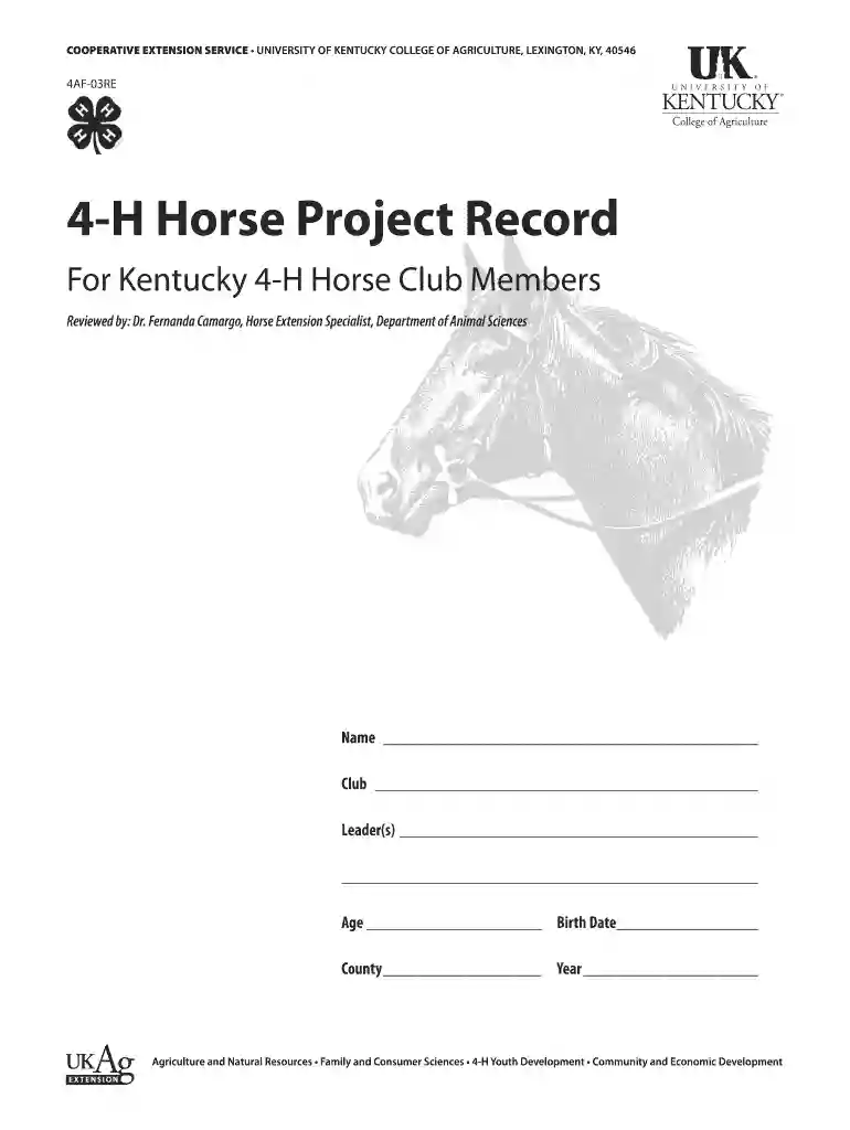 4AF-03RE 4-H Horse Project Record - UK College of Agriculture - hardinext Preview on Page 1