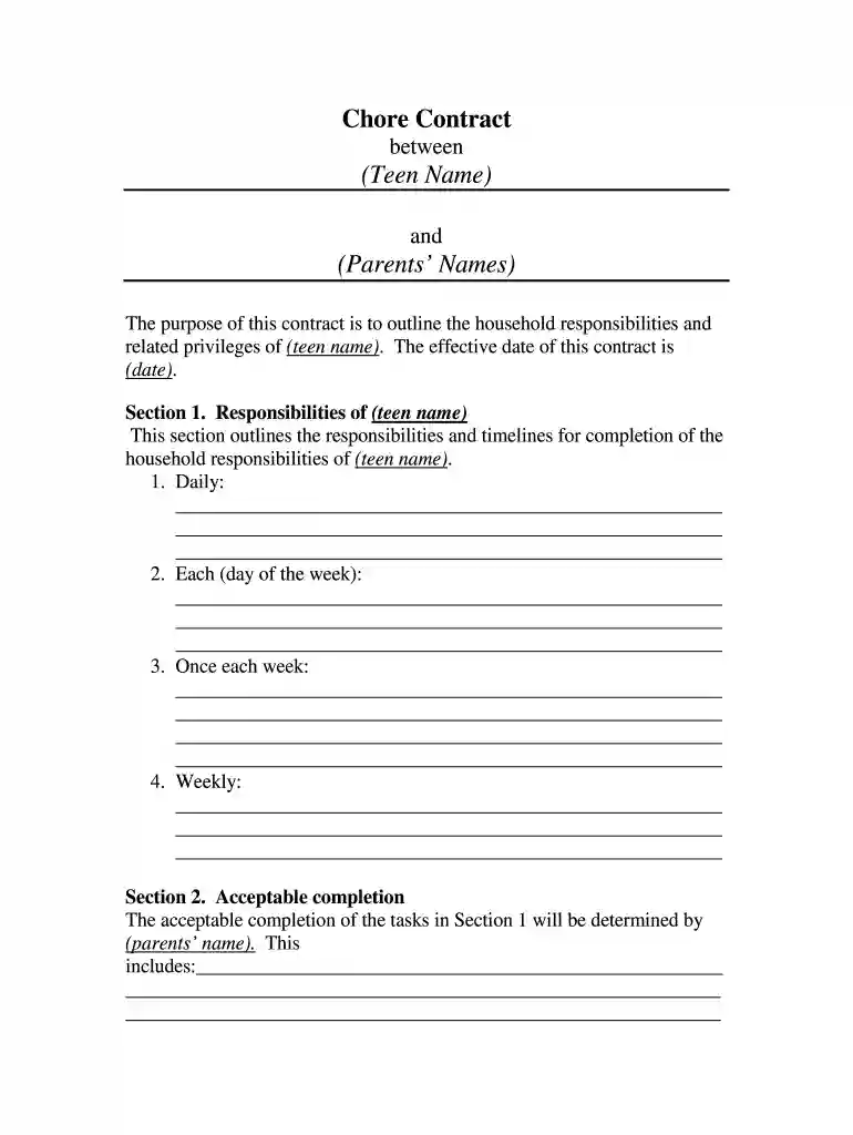 chore contract template Preview on Page 1