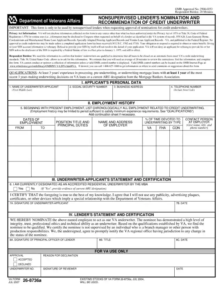 va form 26 8736a Preview on Page 1