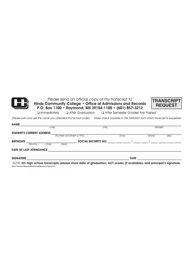 hinds community college transcript Preview on Page 1
