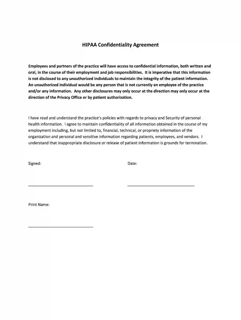 mental health confidentiality agreement template Preview on Page 1