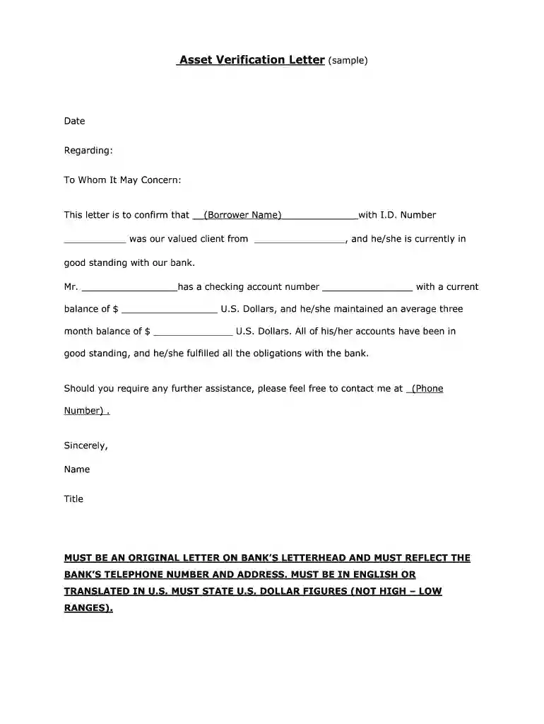asset verification letter Preview on Page 1