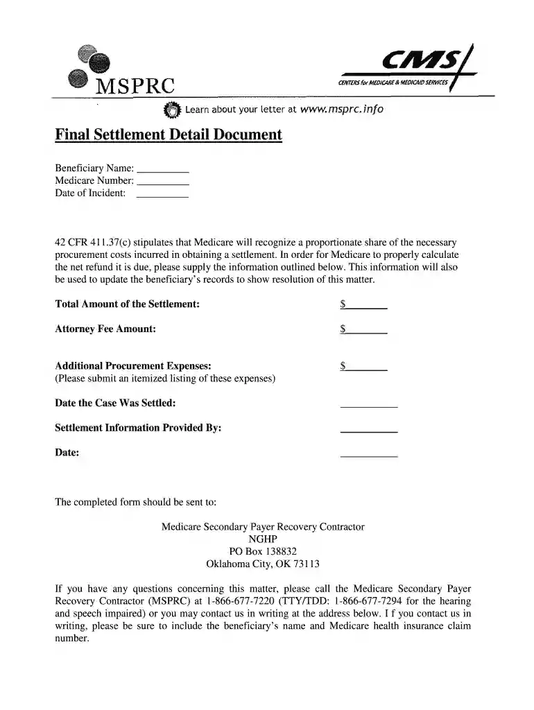 medicare final settlement detail document Preview on Page 1