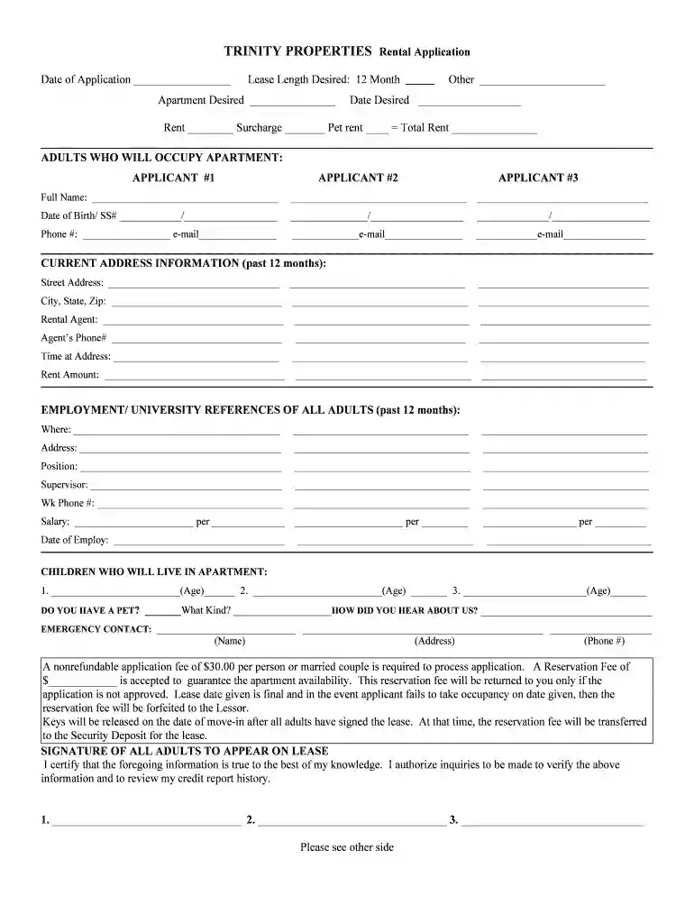 printable rental application Preview on Page 1