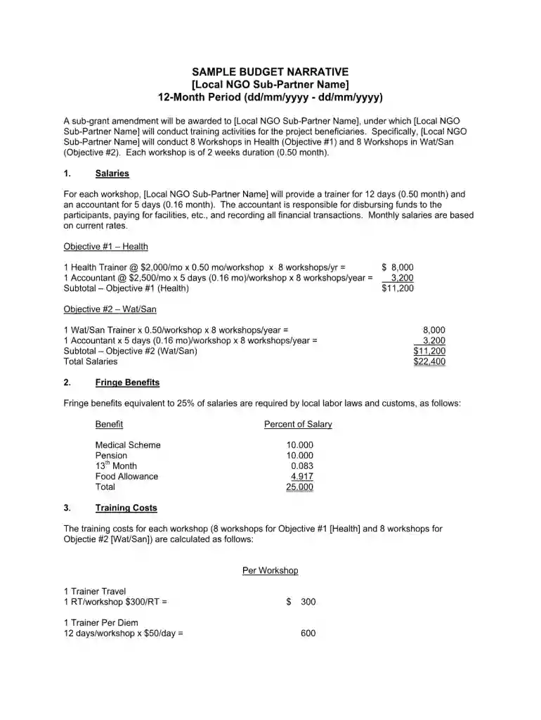 sample budget narrative for nonprofit Preview on Page 1