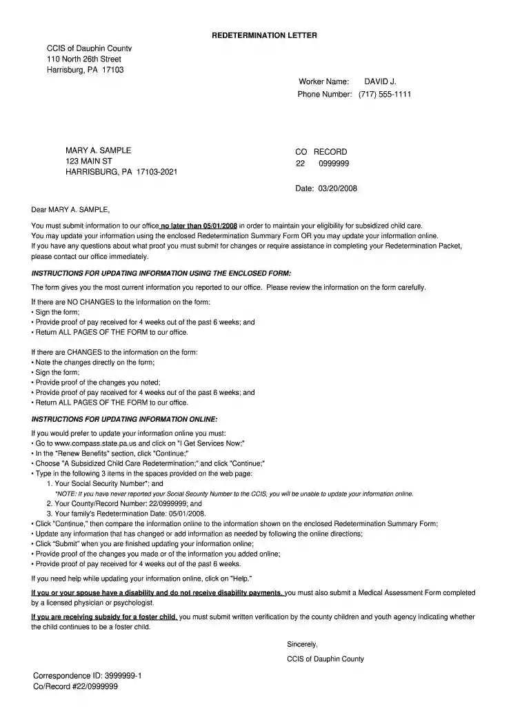 ccis redetermination form Preview on Page 1