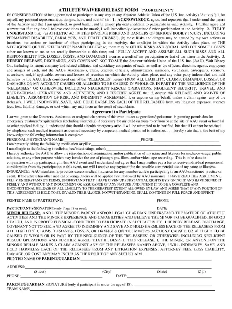 aau basketball waiver form Preview on Page 1