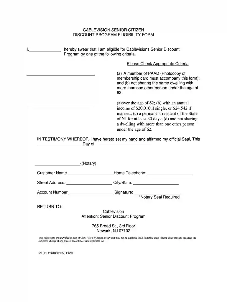 optimum senior discount form Preview on Page 1