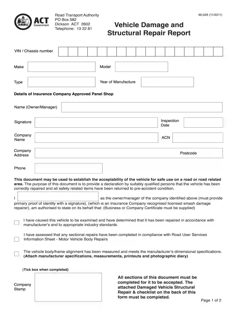 vehicle damage and structural repair report Preview on Page 1