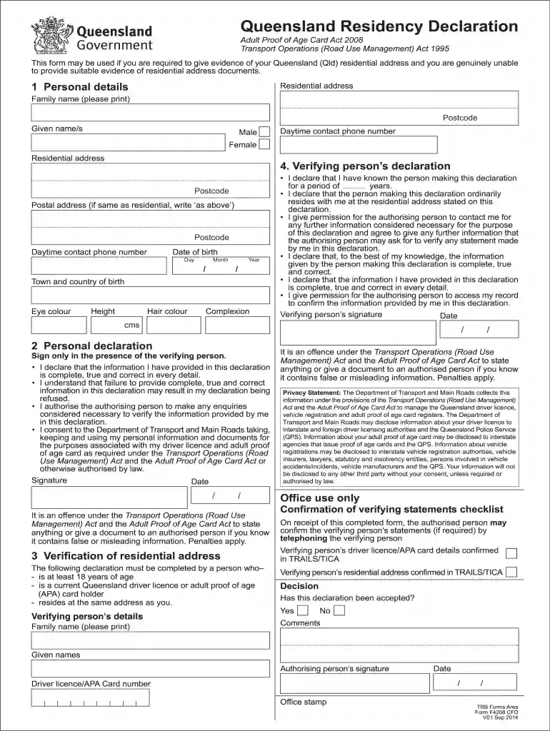 queensland residency declaration Preview on Page 1