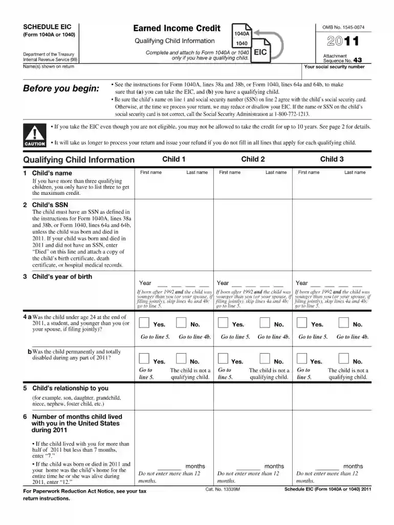 2011 form earned income credit Preview on Page 1