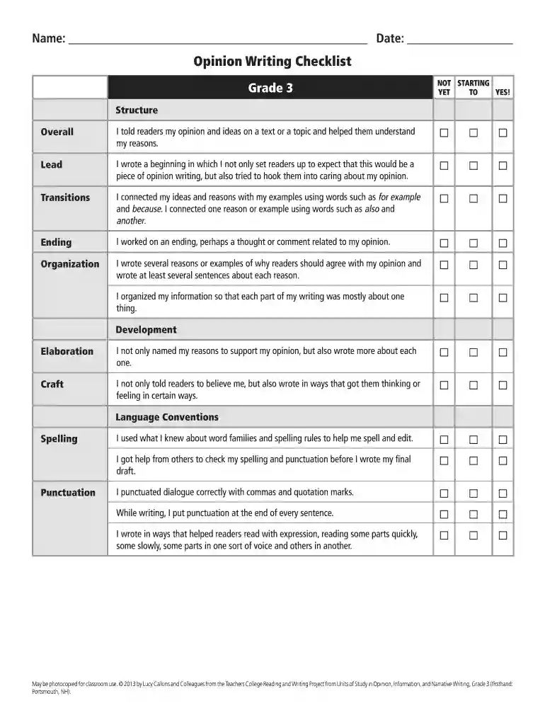 opinion writing checklist Preview on Page 1