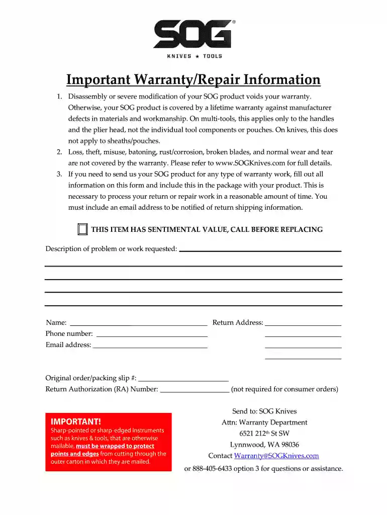 sog backpack warranty Preview on Page 1