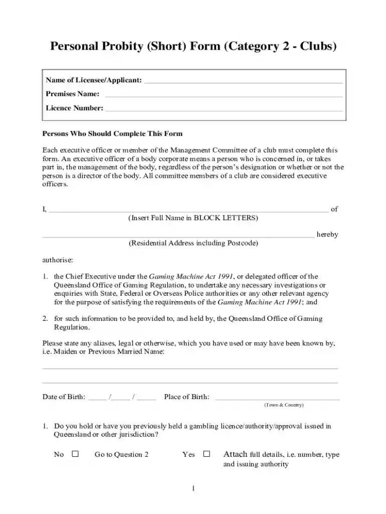 personal probity short form Preview on Page 1