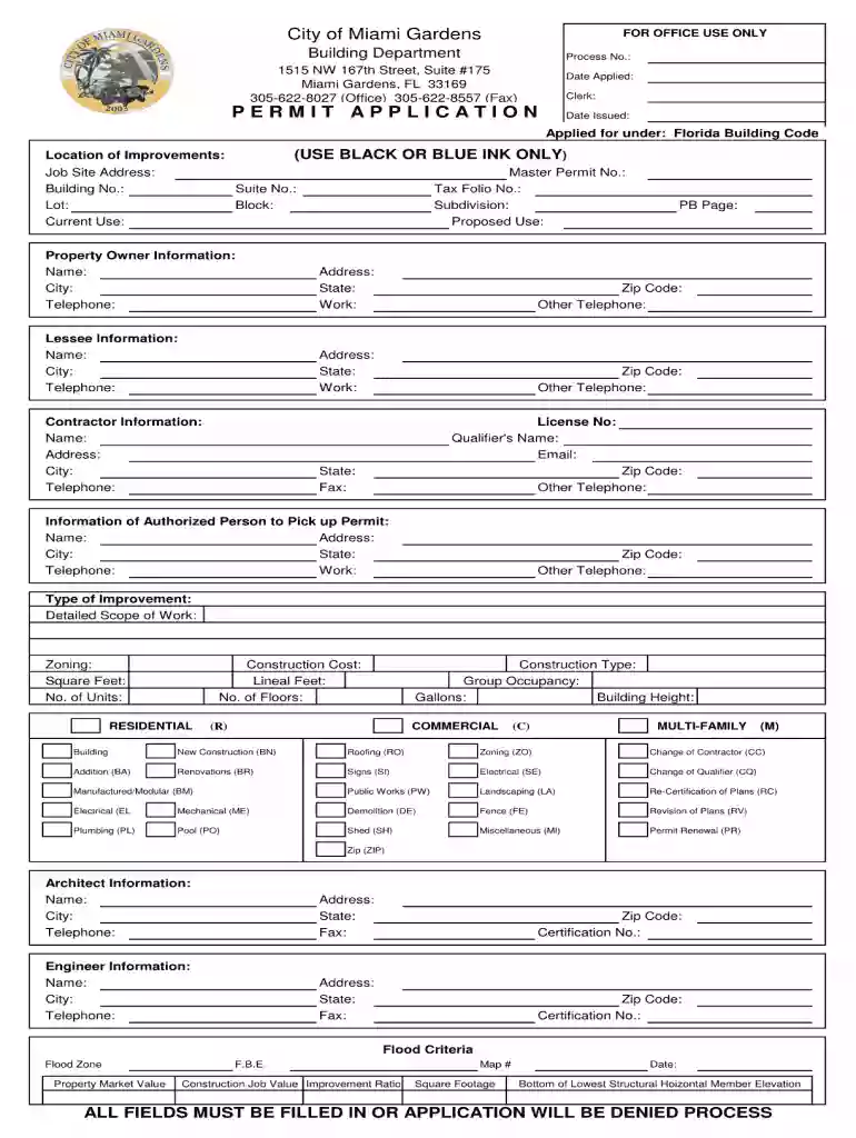 north miami building permit application Preview on Page 1
