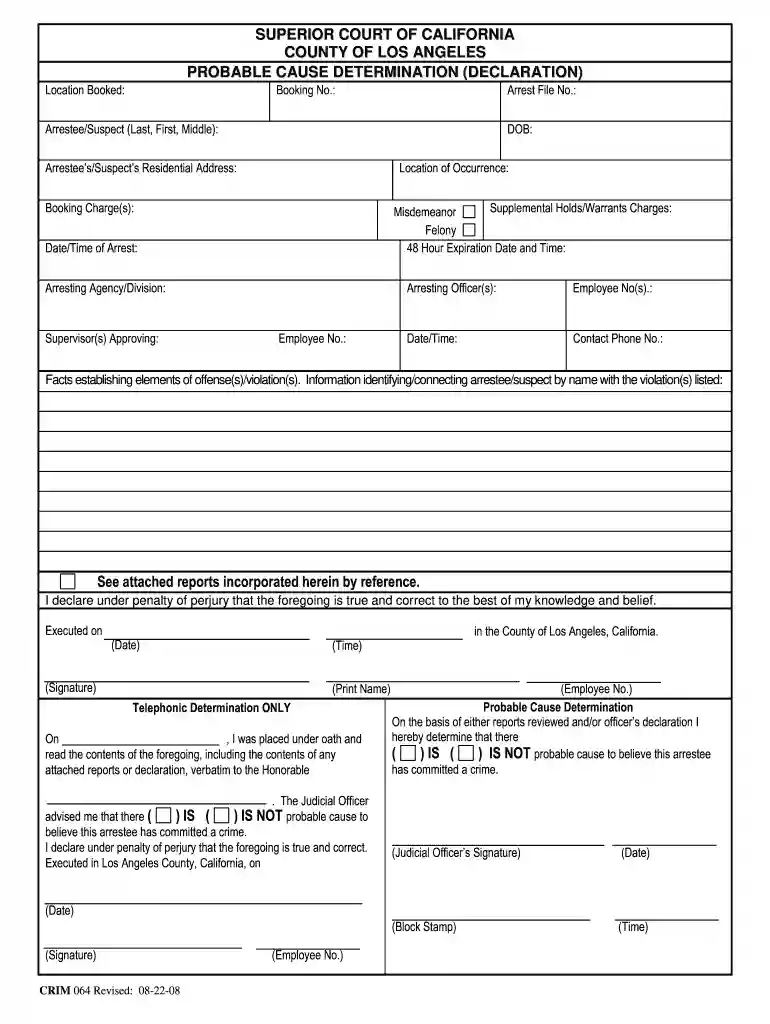 probable cause declaration california Preview on Page 1
