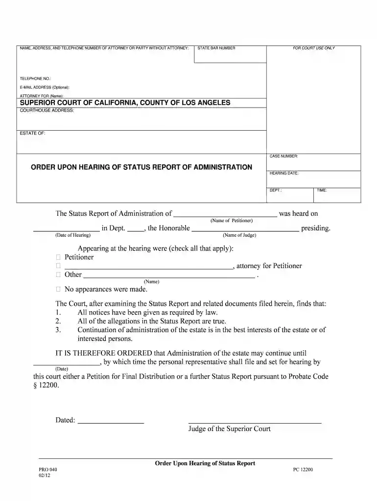 hearing status report Preview on Page 1