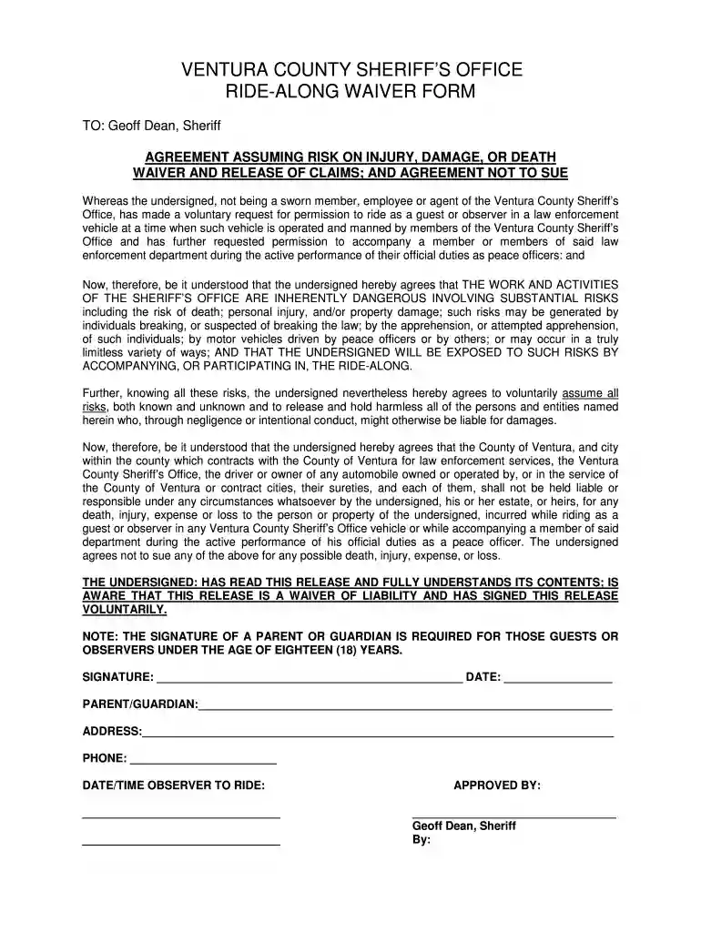 ride along forms online Preview on Page 1