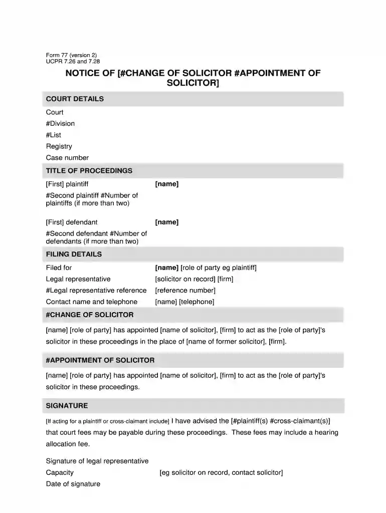 notice of appointment of solicitor form 1 Preview on Page 1
