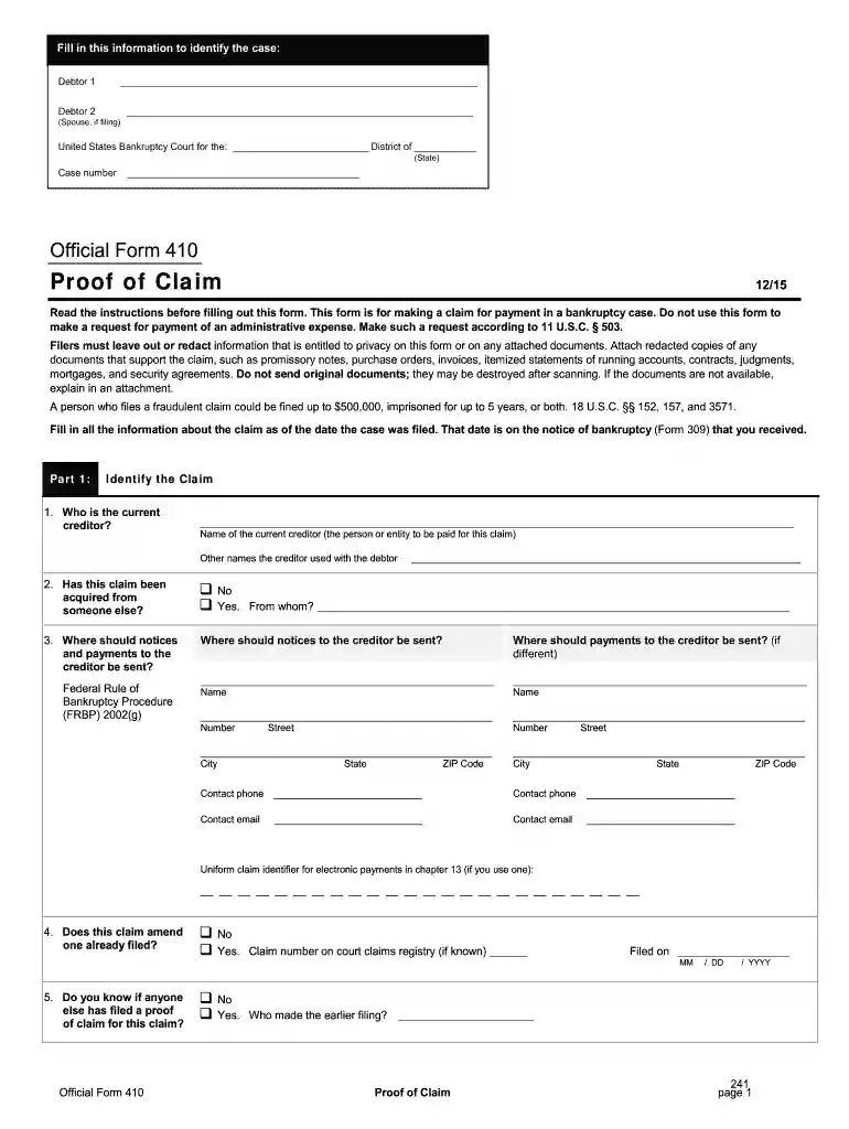 bankruptcy form 410a Preview on Page 1