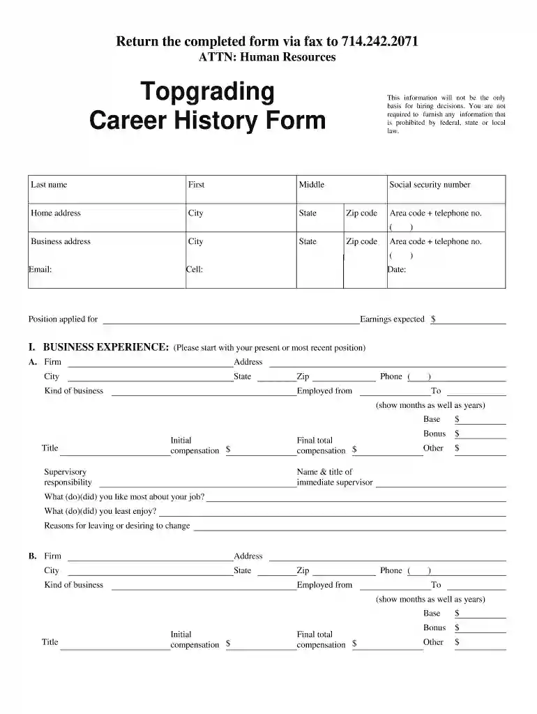 topgrading career history form Preview on Page 1