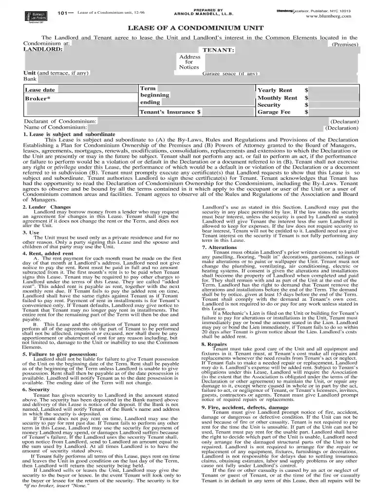 generic condo rental agreement 1996 form Preview on Page 1