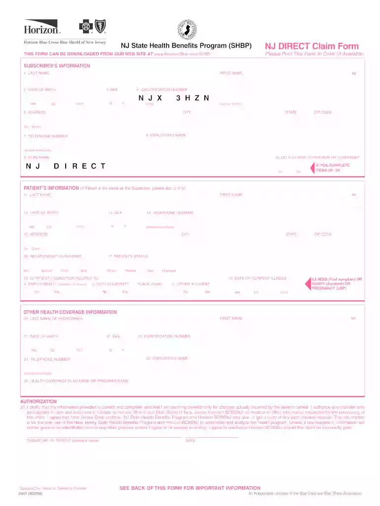 nj direct claim form Preview on Page 1