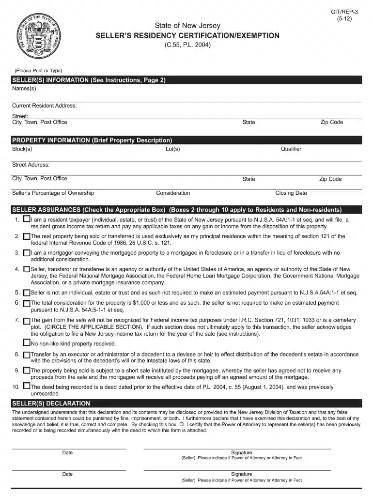 sellers residency certification 2012 form Preview on Page 1