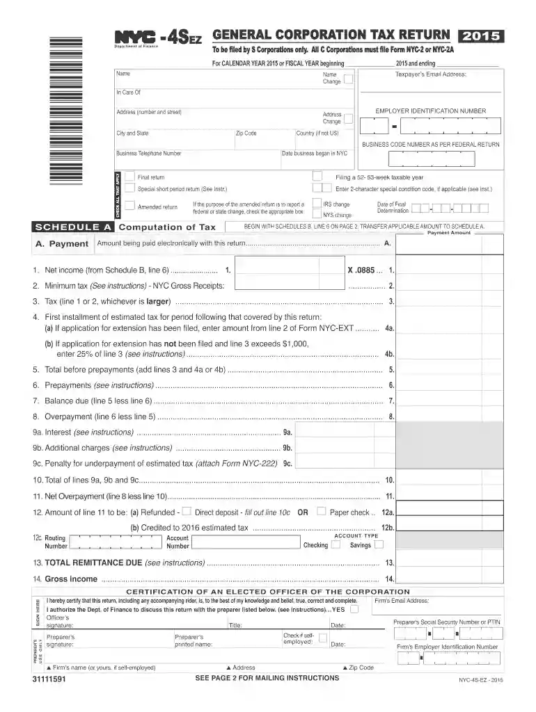 nyc 4sez 2015 form Preview on Page 1