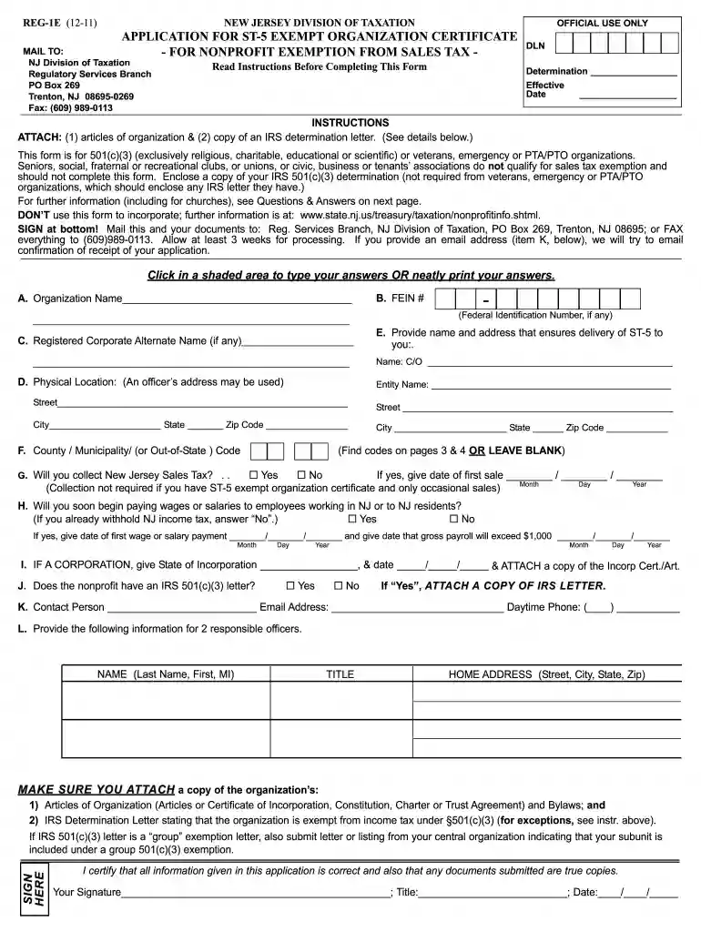 nj tax form st 5 2011 Preview on Page 1