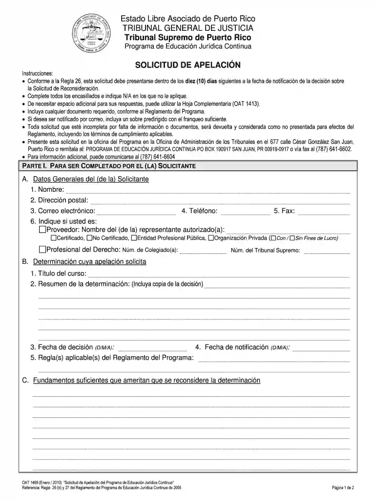 Solicitud de Apelacin del Programa de Educacin Juridica Continua Oficina del Programa de Educacin Ju Vista previa en la página 1
